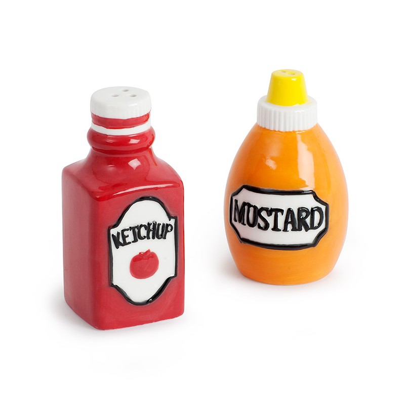 Set sale e pepe in ceramica bottiglie di salse - KETCHUP & MUSTARD by BALVI