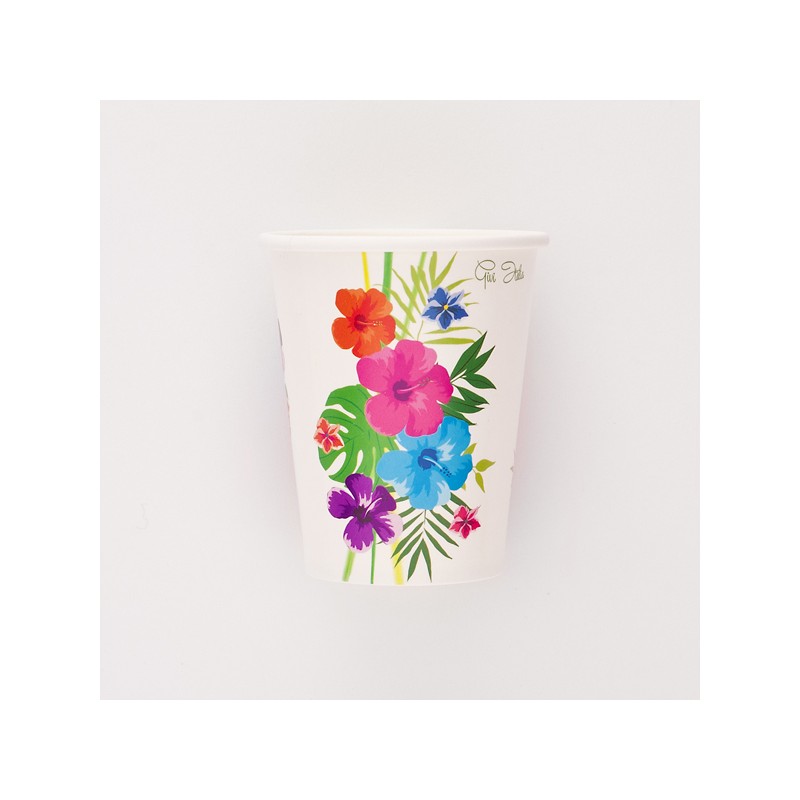 8 bicchieri in carta biodegradabile fiori tropicali 250 ml - TROPICAL by GIVI ITALIA