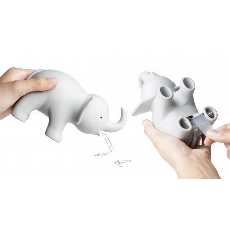 Dispenser nastro adesivo e porta graffette colore grigio - ELEPHANT by QUALY DESIGN