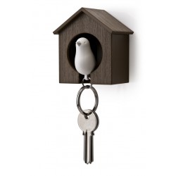 Portachiavi uccellino con supporto da parete marrone/bianco - SPARROW KEYRING by QUALY DESIGN