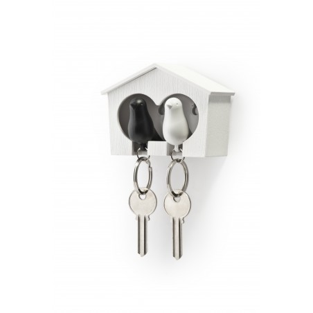 2 portachiavi a forma di uccellino con supporto da parete - DUO SPARROW by QUALY