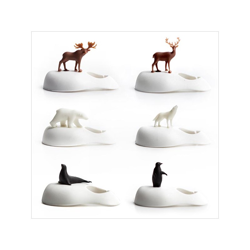 6 Segnabicchieri calici con animali del freddo - COOL WINE ANIMAL by QUALY