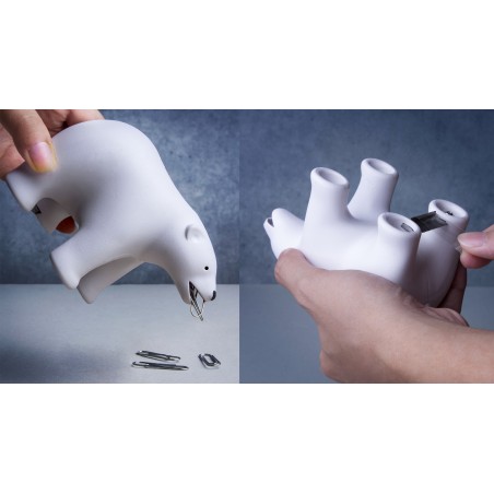 Dispenser nastro adesivo e contenitore per graffette colore bianco - TEDDY BEAR by QUALY DESIGN