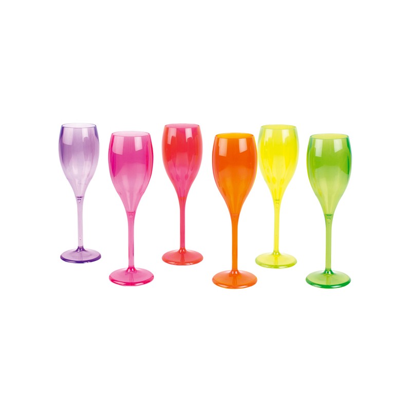 6 Flutes Luxury fluo 6 colori assortiti infrangibili e lavabili in lavastoviglie - GIVI ITALIA