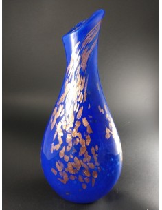 Vaso blu vetro di Murano con inclusioni bronzo h 37 cm - The Glass Cathedral Santa Chiara