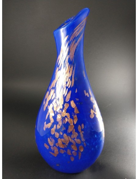 Vaso blu vetro di Murano con inclusioni bronzo h 37 cm - The Glass Cathedral Santa Chiara