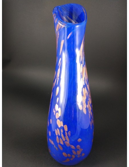 Vaso blu vetro di Murano con inclusioni bronzo h 37 cm - The Glass Cathedral Santa Chiara