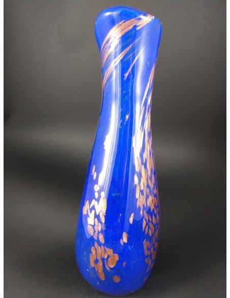 Vaso blu vetro di Murano con inclusioni bronzo h 37 cm - The Glass Cathedral Santa Chiara