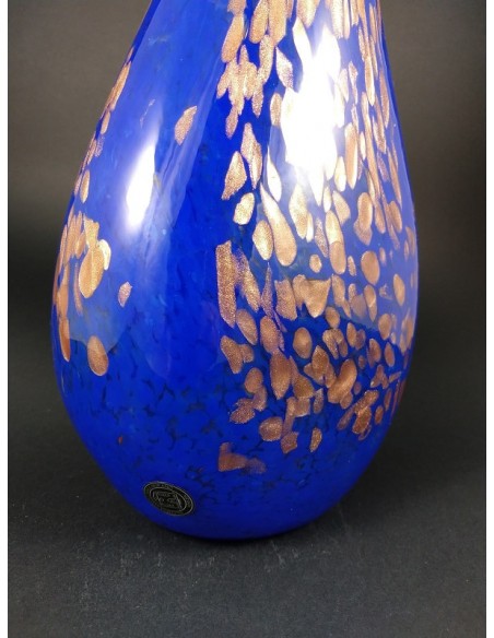 Vaso blu vetro di Murano con inclusioni bronzo h 37 cm - The Glass Cathedral Santa Chiara