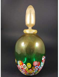 Bottiglia in vetro di murano verde e oro con murrine h 30 cm -The Glass Cathedral Santa Chiara