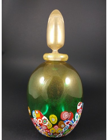 Bottiglia in vetro di murano verde e oro con murrine h 30 cm -The Glass Cathedral Santa Chiara