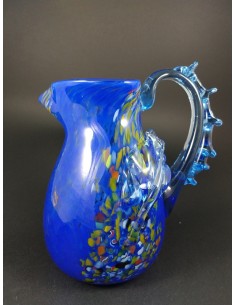 Caraffa lusso in vetro di murano blu con foglie e murrine - The Glass Cathedral Santa Chiara