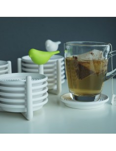 Set 6 sottobicchieri con supporto uccellino bianco - SPARROW COASTER by Qualy design 2