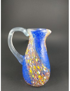 Caraffa vetro di murano blu e murrine con manico h 20 cm - The Glass Cathedral Santa Chiara