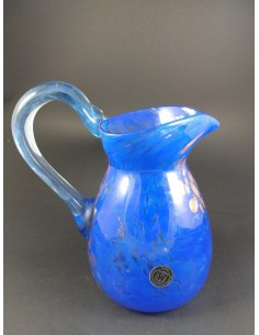 Caraffa vetro di murano blu con decori bronzo h 20 cm - The Glass Cathedral Santa Chiara