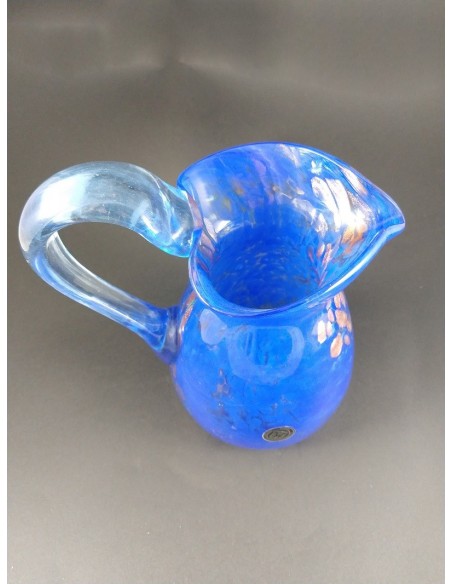 Caraffa vetro di murano blu con decori bronzo h 20 cm - The Glass Cathedral Santa Chiara