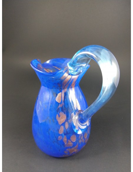 Caraffa vetro di murano blu con decori bronzo h 20 cm - The Glass Cathedral Santa Chiara