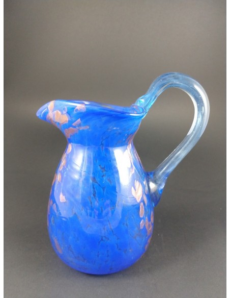 Caraffa vetro di murano blu con decori bronzo h 20 cm - The Glass Cathedral Santa Chiara