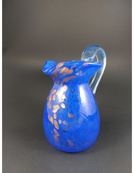 Caraffa vetro di murano blu con decori bronzo h 20 cm - The Glass Cathedral Santa Chiara