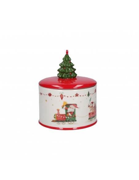 Barattolo largo in ceramica con pino h 20 cm - NATALINO by Rituali Domestici