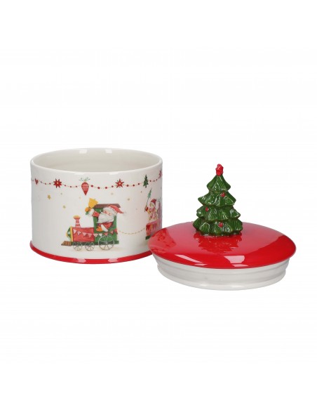 Barattolo largo in ceramica con pino h 20 cm - NATALINO by Rituali Domestici