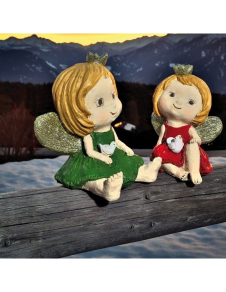 Angioletto con abito verde in resina h 15 cm - SHIRLEY by Rituali Domestici