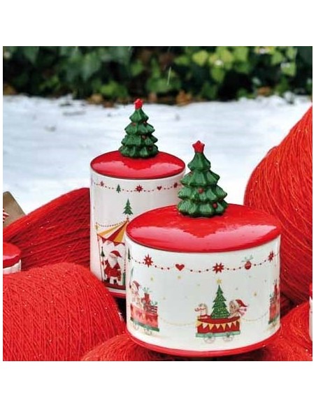 Barattolo largo in ceramica con pino h 20 cm - NATALINO by Rituali Domestici