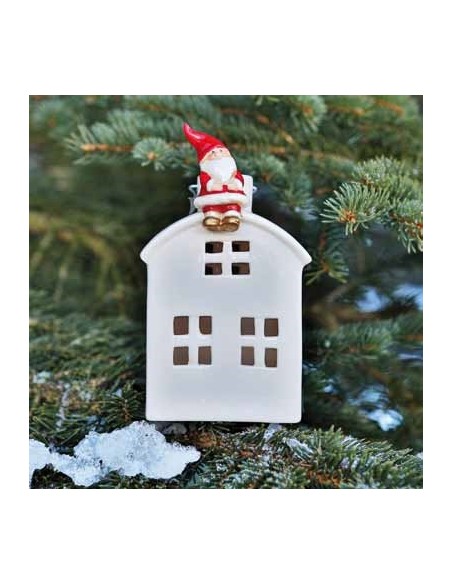 Lanterna in ceramica casetta babbo natale con luce led - SULTETTOSTO by Rituali Domestici