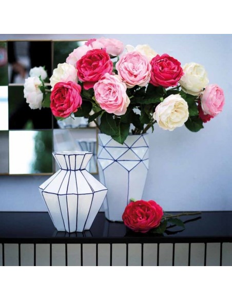 Vaso plissettato porcellana bianco blu h 21 cm - CUBISMO by Rituali Domestici