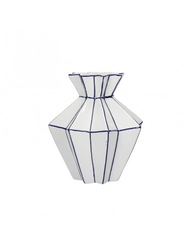 Vaso plissettato porcellana bianco blu h 21 cm - CUBISMO by Rituali Domestici