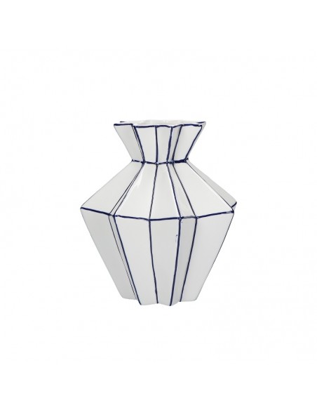 Vaso plissettato porcellana bianco blu h 21 cm - CUBISMO by Rituali Domestici
