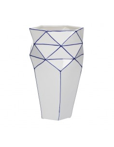Vaso plissettato porcellana bianco blu h 25 cm - CUBISMO by Rituali Domestici