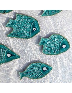 Tris di piatti decorativi in ceramica a forma di pesce L 24/27 cm - SUSANITA by Rituali Domestici