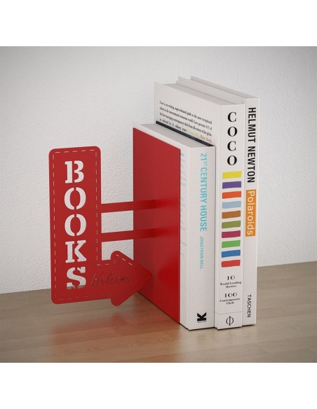 Fermalibri d'appoggio in metallo colore rosso - BOOKSHOP by BALVI