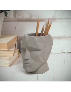 Portapenne testa in cemento grigio h 12 cm - THE HEAD by Balvi