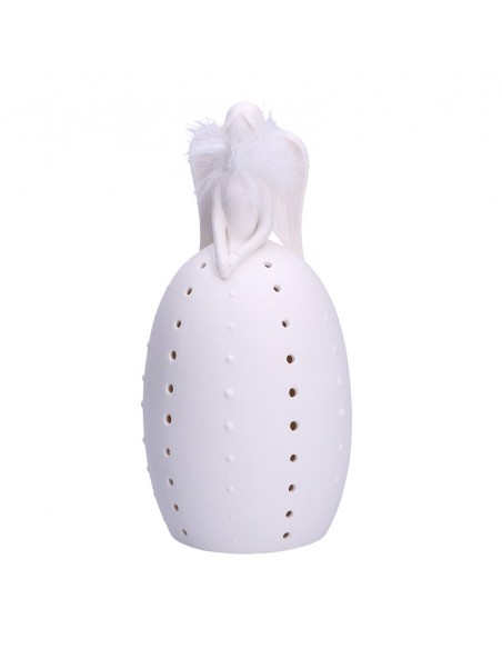 Angelo stilizzato in ceramica bianca con led h 26 cm - PARADISO by Rituali Domestici