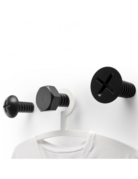 3 Ganci appendiabiti da parete a forma di viti colore nero - SCREW COLLECTION by Qualy