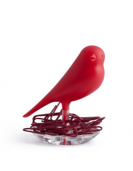 Porta graffette uccellino rosso da scrivania con graffette - NEST SPARROW by Qualy