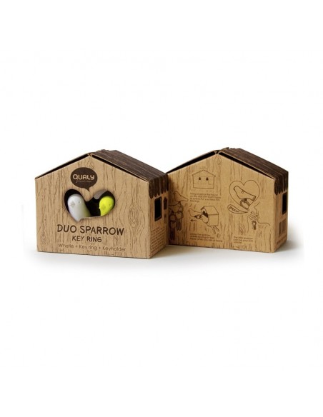 2 portachiavi a forma di uccellino con supporto da parete - DUO SPARROW by QUALY