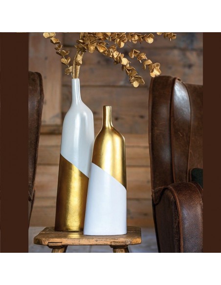 Bottiglia decorativa in ceramica bianca e oro h 51 cm - OBLIQUAMENTE by Rituali Domestici
