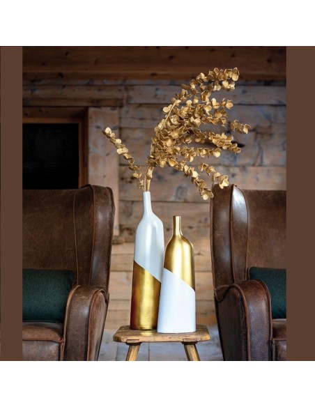 Bottiglia decorativa in ceramica bianca e oro h 41 - OBLIQUAMENTE by Rituali Domestici