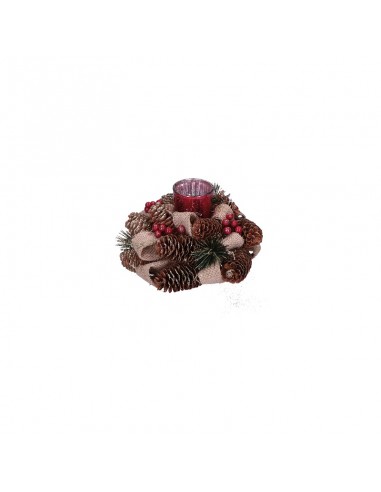 Porta T-Light pigne, juta, bacche con glitter diam 19 cm - CORCORO by Rituali Domestici