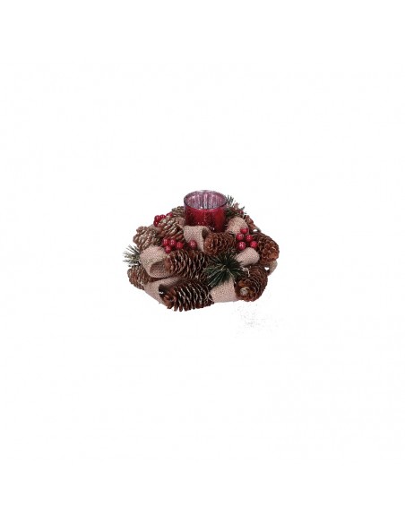Porta T-Light pigne, juta, bacche con glitter diam 19 cm - CORCORO by Rituali Domestici