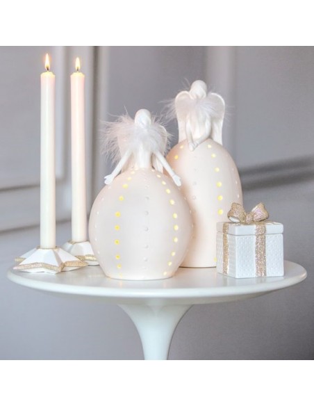 Angelo stilizzato in ceramica bianca con led h 26 cm - PARADISO by Rituali Domestici