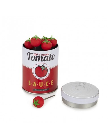 Balvi Set 6 Spiedini per Aperitivo in Scatola di Latta TOMATO