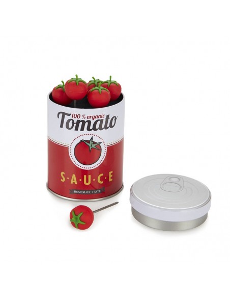Balvi Set 6 Spiedini per Aperitivo in Scatola di Latta TOMATO