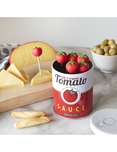 Balvi Set 6 Spiedini per Aperitivo in Scatola di Latta TOMATO
