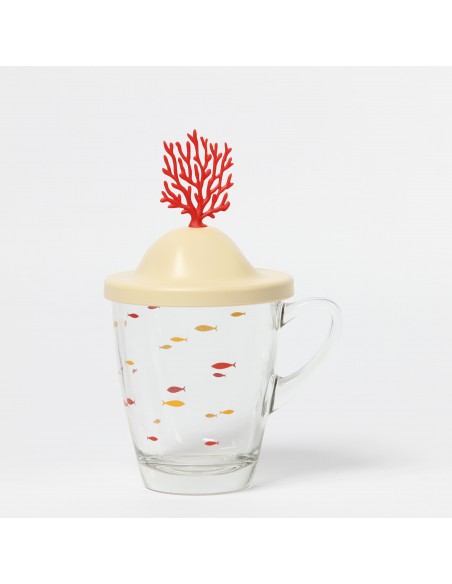Mug in vetro con coperchio corallo rosso - CORAL MUG by Qualy