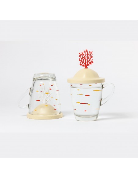 Mug in vetro con coperchio corallo rosso - CORAL MUG by Qualy