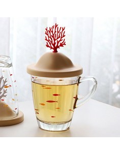 Mug in vetro con coperchio corallo rosso - CORAL MUG by Qualy